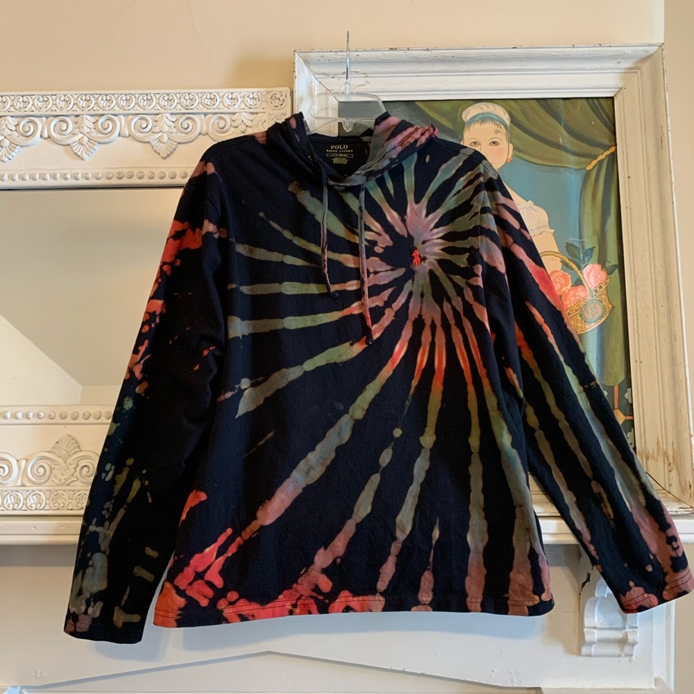 Tie Dye Polo Hoodie Long Sleeve Hooded Cotton
